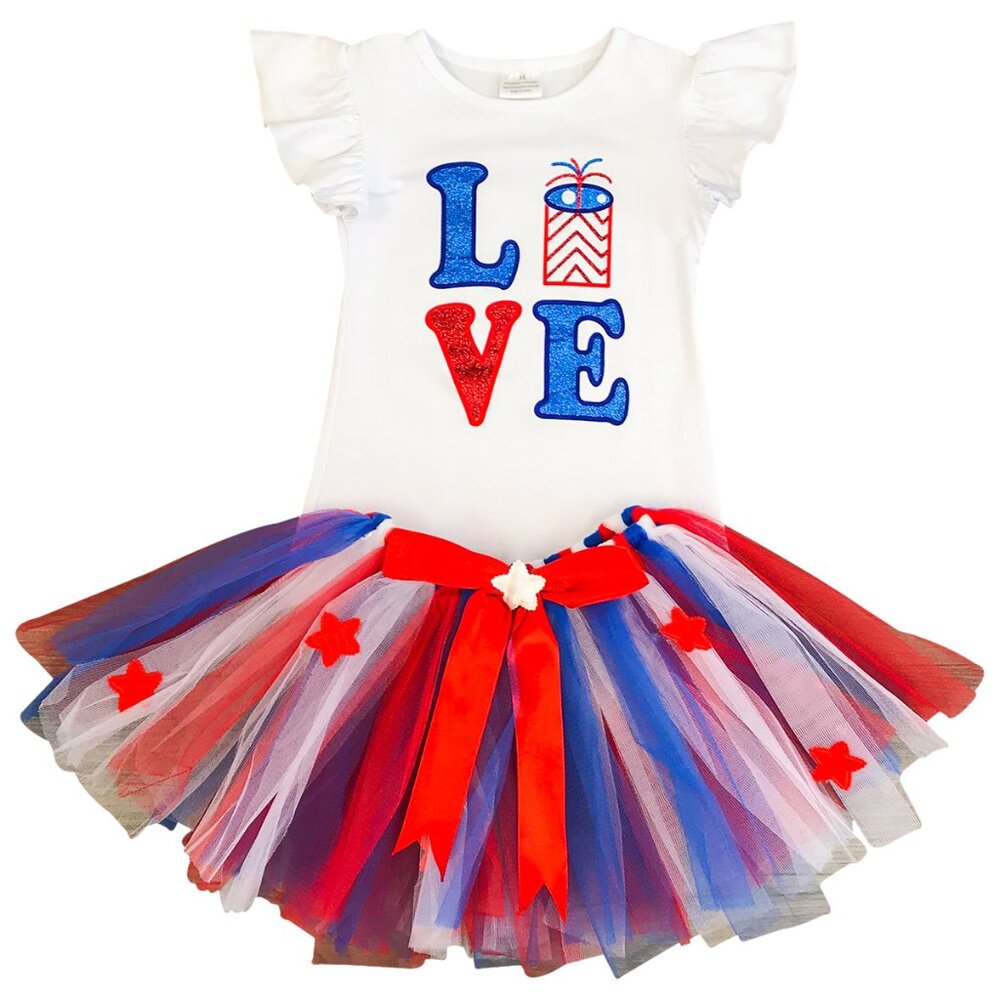 Toddler Girls Unicorn American 4th of July Fireworks Outfit Clothing Set USA
